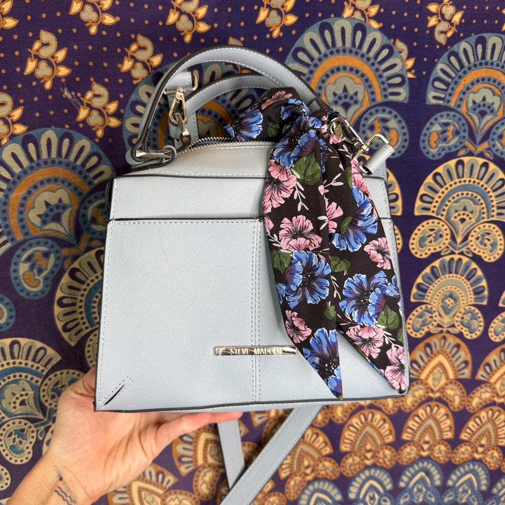 Calvin Klein Light Blue Handbag with Floral Scarf